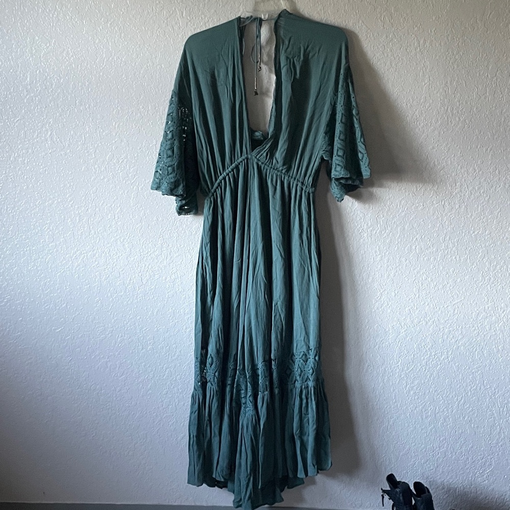 Angela Jumpsuit Dried Pine Crochet Jumper S Evergreen Firest Green Flowy - Picture 7 of 15